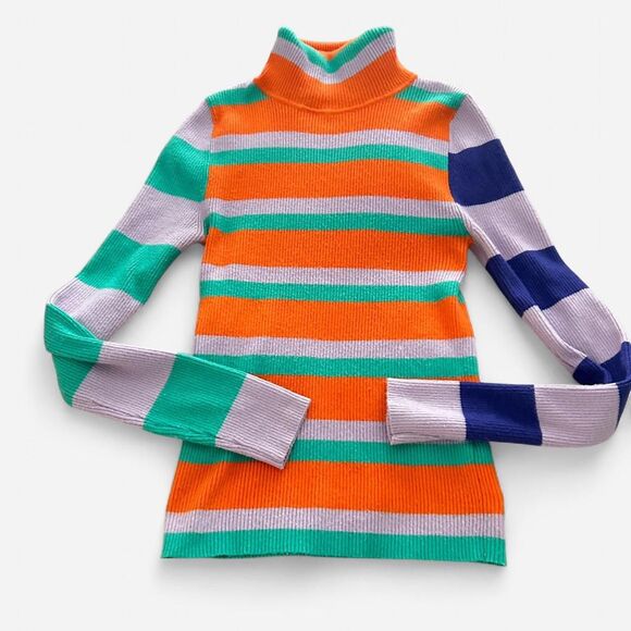 Maeve Pink orange colorful Retro Striped Rib Knit Turtleneck XS Cottagecore - Picture 3 of 6